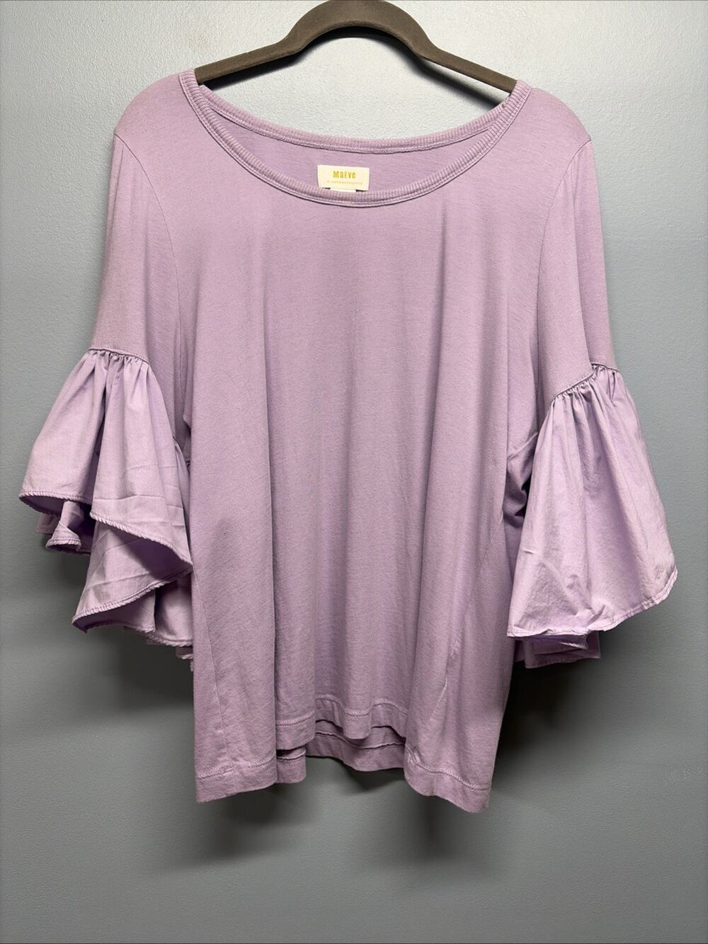 Maeve Anthropologie Ruffle-Short Sleeve T-Shirt/Top Lilac/Lavender - Size Large